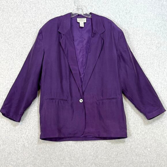Vtg Croquet Club 100% Silk Jacket Size M Oversized Boyfriend Blazer 80s Purple - Picture 1 of 16